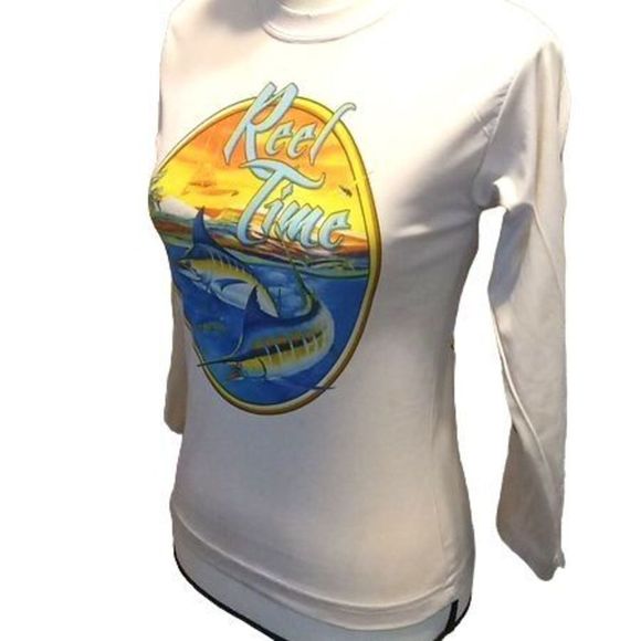 Reel Time White Long Sleeve Key‎ West Graphic Tee Men's Size Medium - Picture 3 of 7